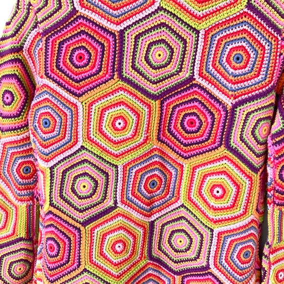 Vintage Isaac Mizrahi Granny Squares Crochet Sweater Cardigan 100% Cotton S M - Picture 6 of 10